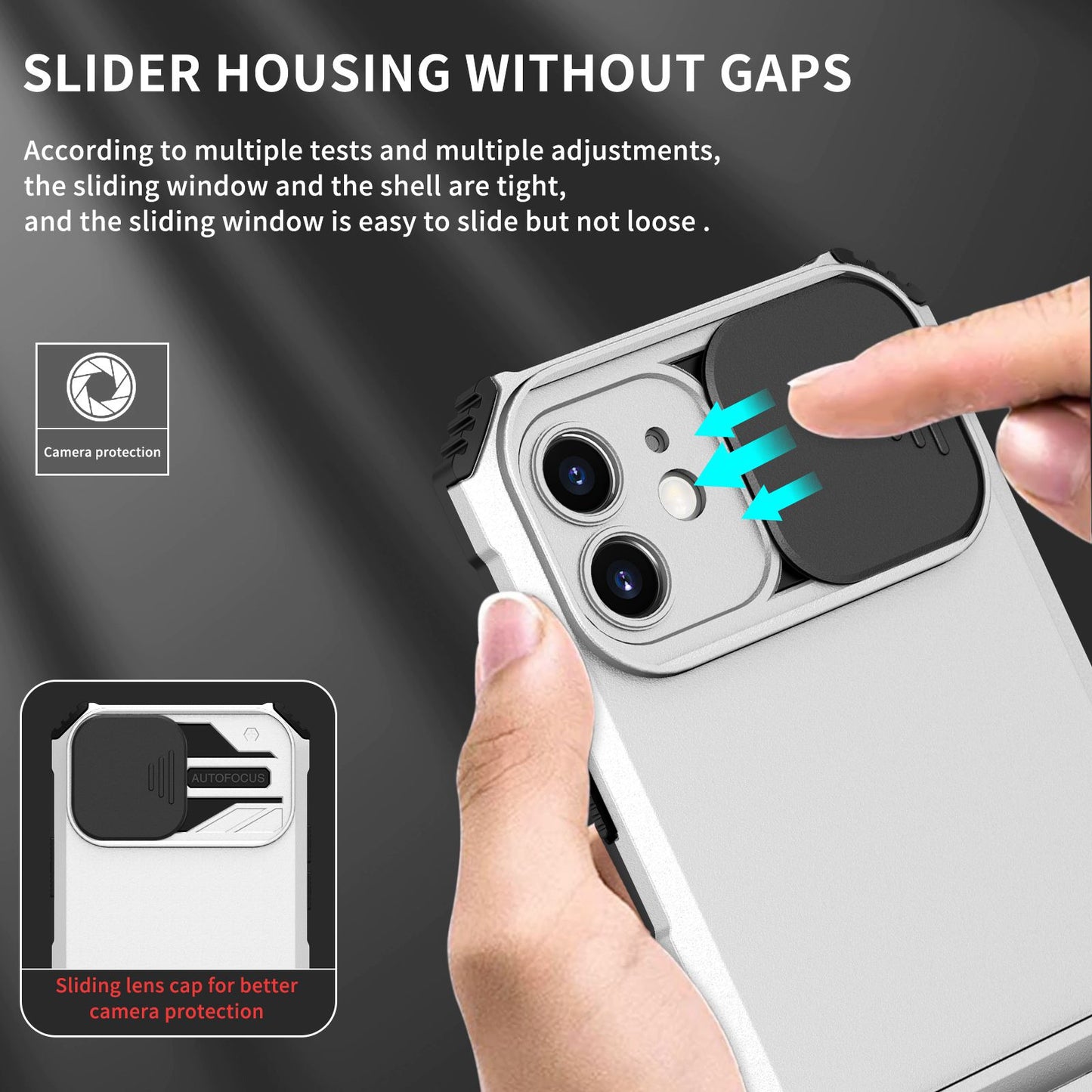 For iPhone 12 6.1 inch Adjustable Vertical Kickstand Phone Case Anti-drop PC + TPU Cover with Camera Slider Protection
