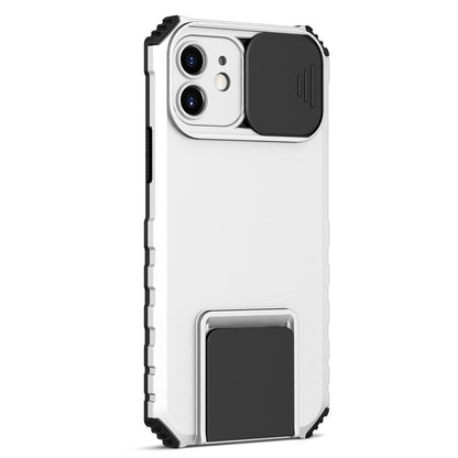 For iPhone 12 6.1 inch Adjustable Vertical Kickstand Phone Case Anti-drop PC + TPU Cover with Camera Slider Protection
