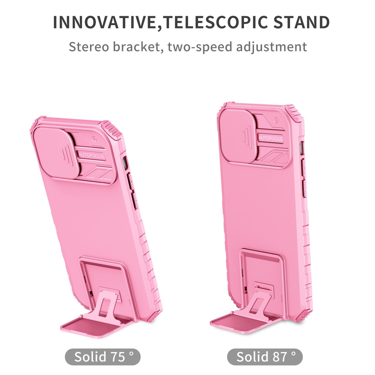 For iPhone 12 6.1 inch Adjustable Vertical Kickstand Phone Case Anti-drop PC + TPU Cover with Camera Slider Protection
