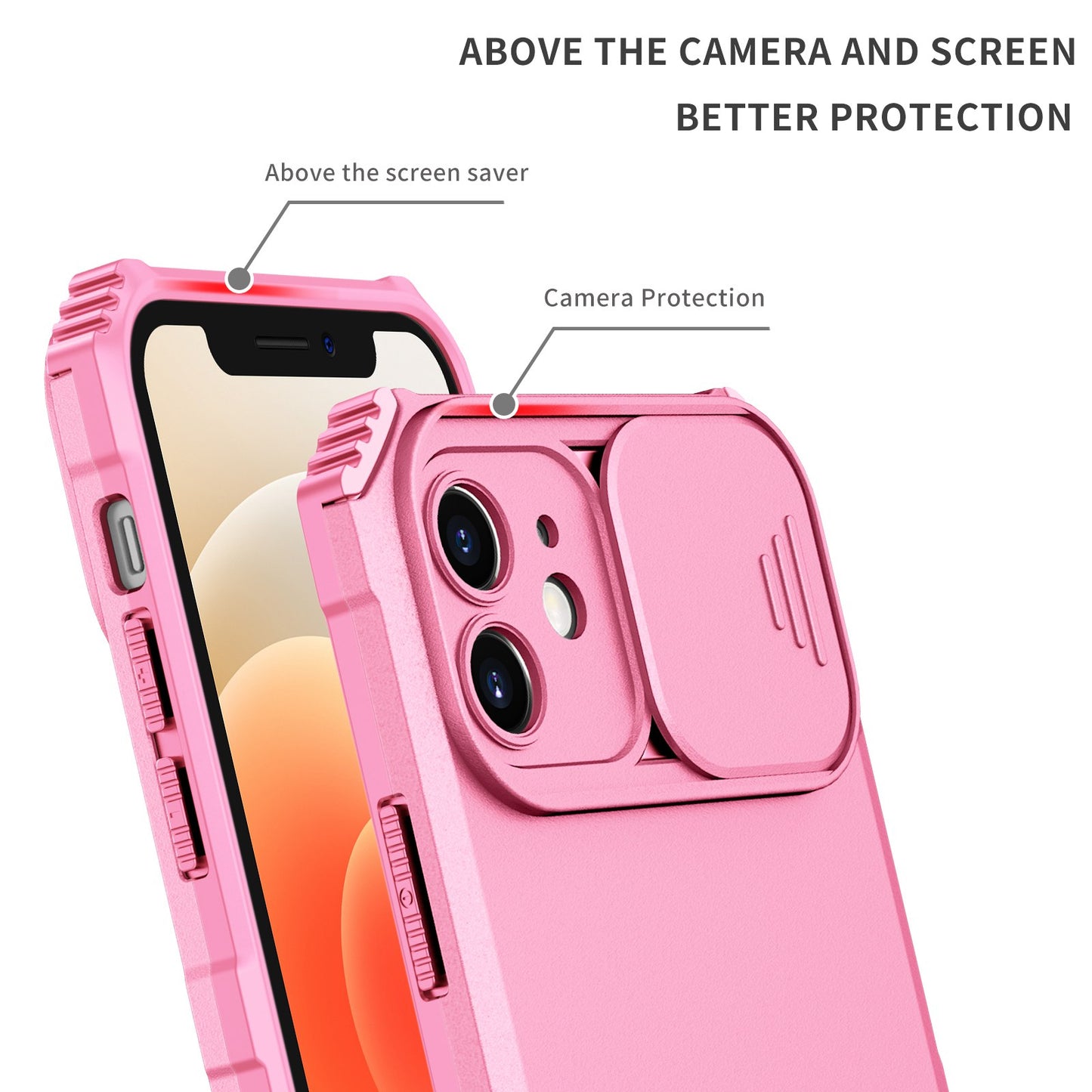 For iPhone 12 6.1 inch Adjustable Vertical Kickstand Phone Case Anti-drop PC + TPU Cover with Camera Slider Protection