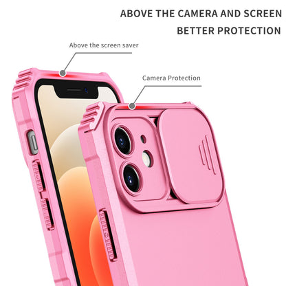 For iPhone 12 6.1 inch Adjustable Vertical Kickstand Phone Case Anti-drop PC + TPU Cover with Camera Slider Protection