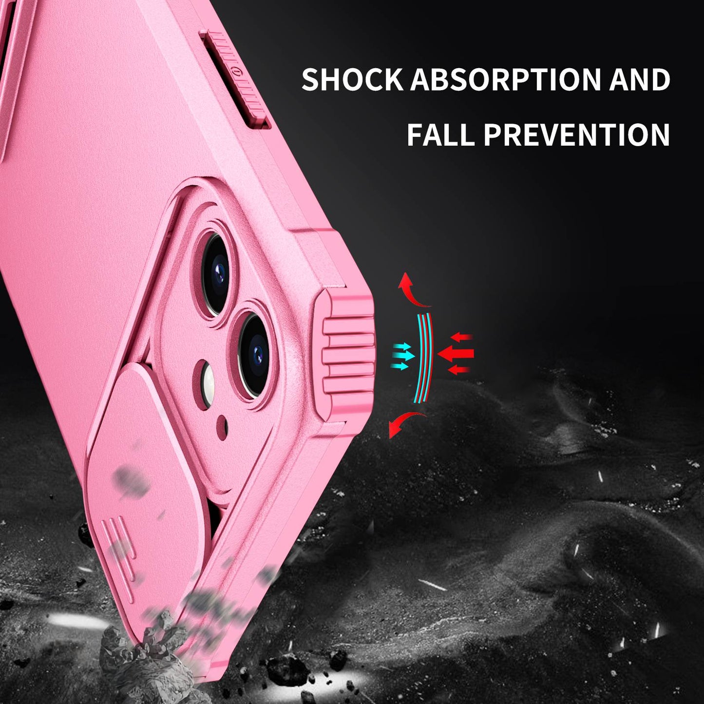 For iPhone 12 6.1 inch Adjustable Vertical Kickstand Phone Case Anti-drop PC + TPU Cover with Camera Slider Protection