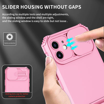 For iPhone 12 6.1 inch Adjustable Vertical Kickstand Phone Case Anti-drop PC + TPU Cover with Camera Slider Protection