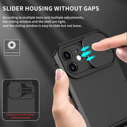 For iPhone 12 6.1 inch Adjustable Vertical Kickstand Phone Case Anti-drop PC + TPU Cover with Camera Slider Protection