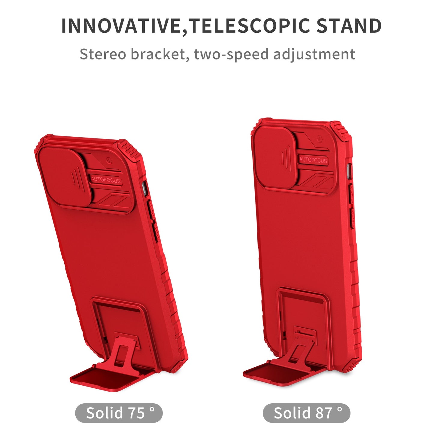 For iPhone 12 6.1 inch Adjustable Vertical Kickstand Phone Case Anti-drop PC + TPU Cover with Camera Slider Protection
