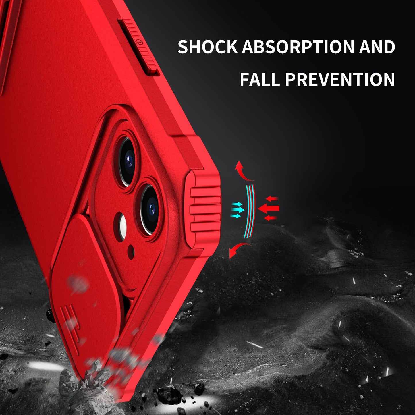 For iPhone 12 6.1 inch Adjustable Vertical Kickstand Phone Case Anti-drop PC + TPU Cover with Camera Slider Protection