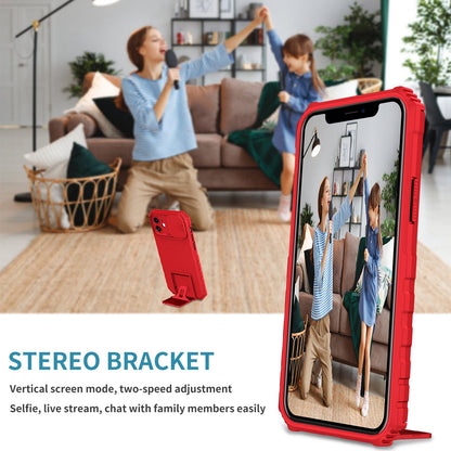 For iPhone 12 6.1 inch Adjustable Vertical Kickstand Phone Case Anti-drop PC + TPU Cover with Camera Slider Protection