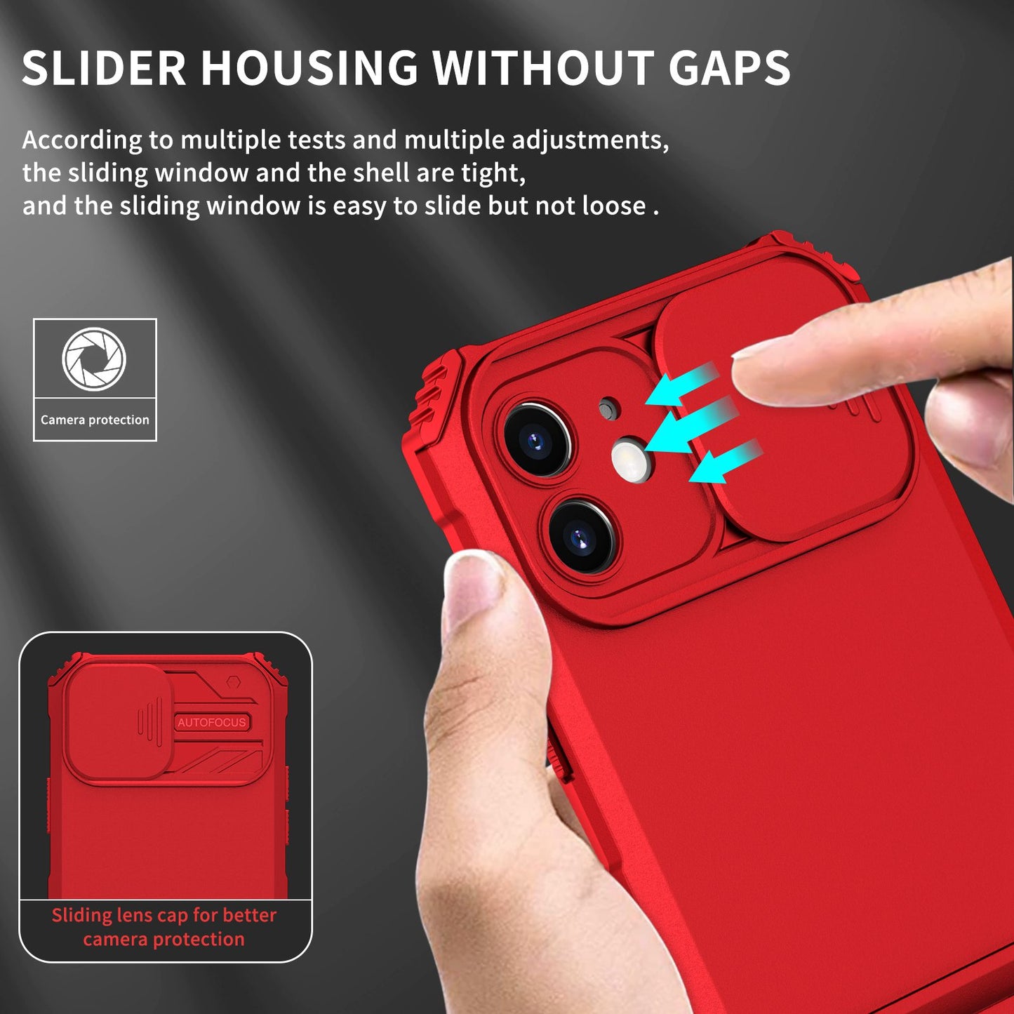 For iPhone 12 6.1 inch Adjustable Vertical Kickstand Phone Case Anti-drop PC + TPU Cover with Camera Slider Protection