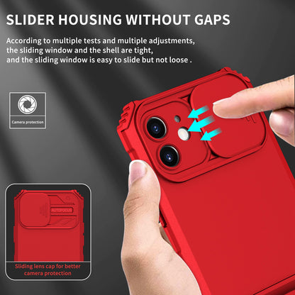 For iPhone 12 6.1 inch Adjustable Vertical Kickstand Phone Case Anti-drop PC + TPU Cover with Camera Slider Protection