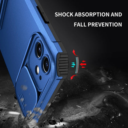 For iPhone 12 6.1 inch Adjustable Vertical Kickstand Phone Case Anti-drop PC + TPU Cover with Camera Slider Protection