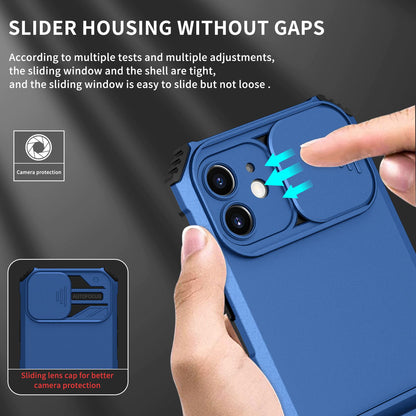 For iPhone 12 6.1 inch Adjustable Vertical Kickstand Phone Case Anti-drop PC + TPU Cover with Camera Slider Protection