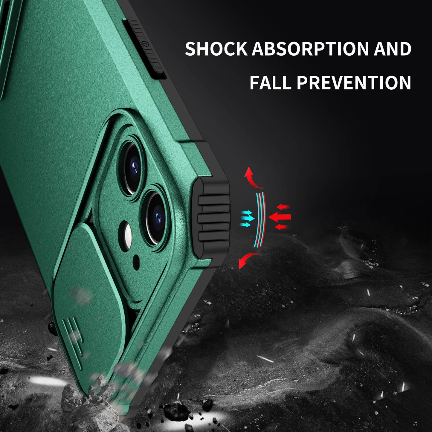 For iPhone 12 6.1 inch Adjustable Vertical Kickstand Phone Case Anti-drop PC + TPU Cover with Camera Slider Protection