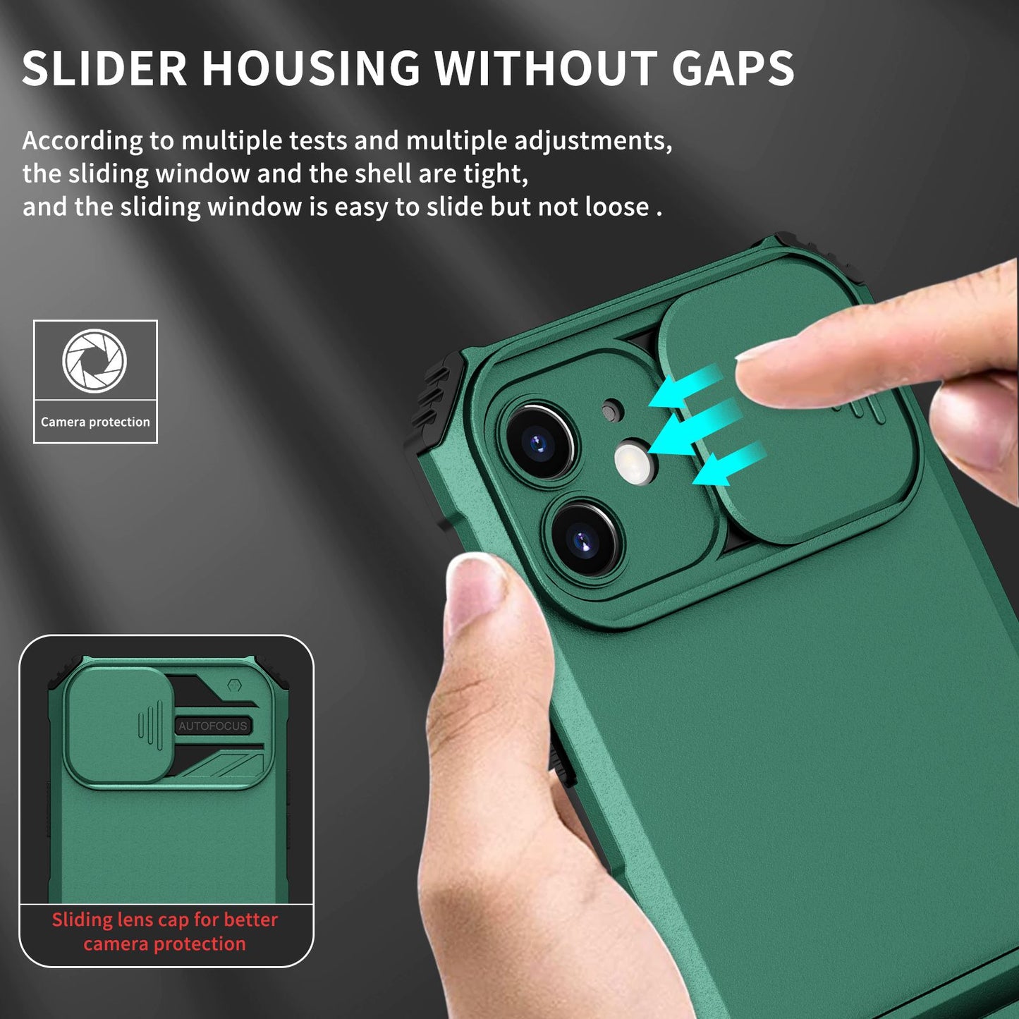 For iPhone 12 6.1 inch Adjustable Vertical Kickstand Phone Case Anti-drop PC + TPU Cover with Camera Slider Protection