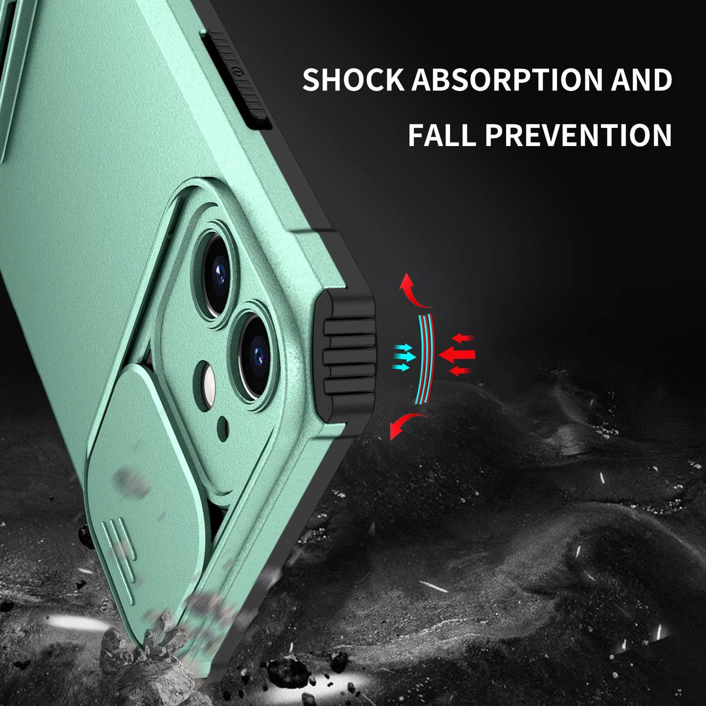 For iPhone 12 6.1 inch Adjustable Vertical Kickstand Phone Case Anti-drop PC + TPU Cover with Camera Slider Protection