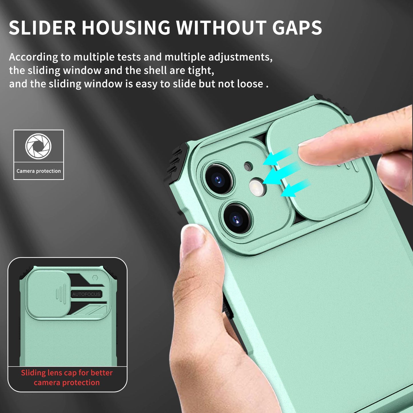 For iPhone 12 6.1 inch Adjustable Vertical Kickstand Phone Case Anti-drop PC + TPU Cover with Camera Slider Protection