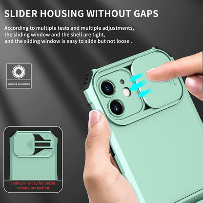 For iPhone 12 6.1 inch Adjustable Vertical Kickstand Phone Case Anti-drop PC + TPU Cover with Camera Slider Protection