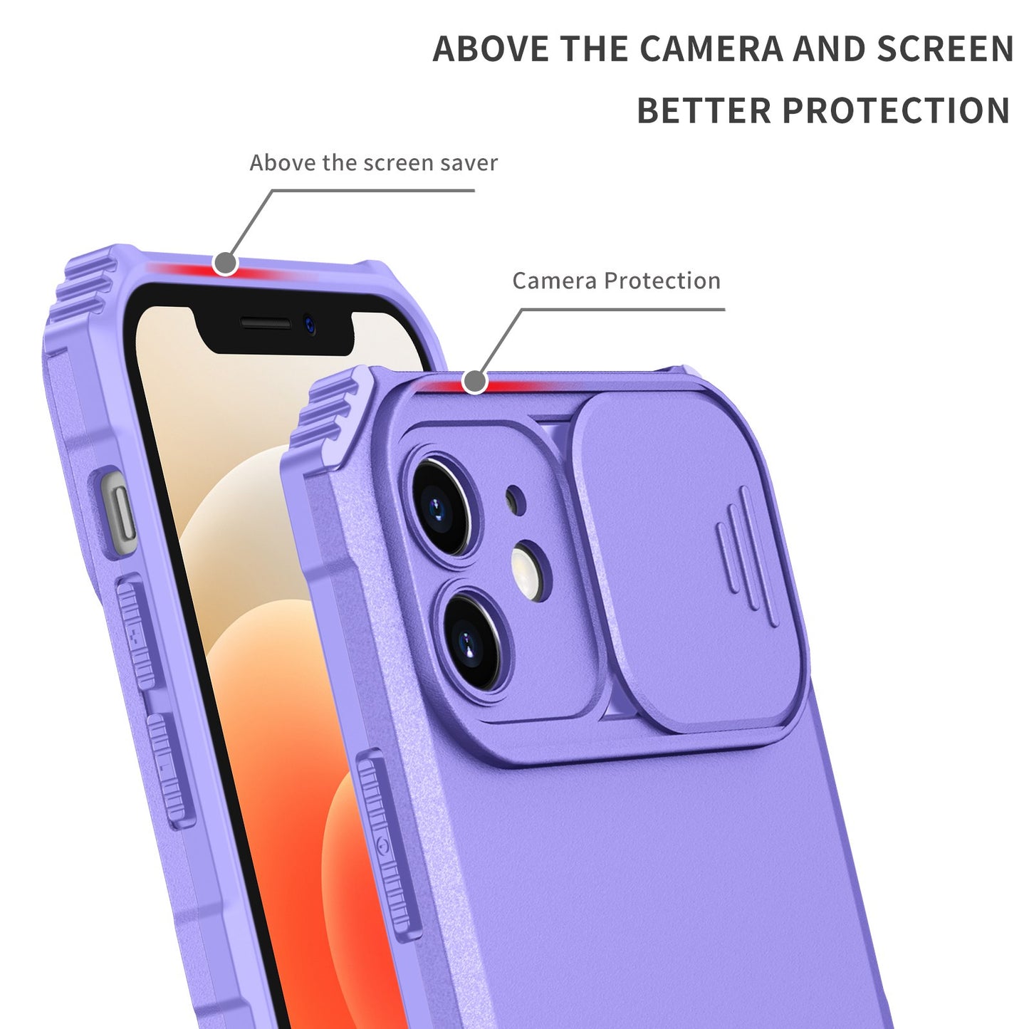 For iPhone 12 6.1 inch Adjustable Vertical Kickstand Phone Case Anti-drop PC + TPU Cover with Camera Slider Protection