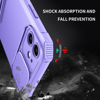 For iPhone 12 6.1 inch Adjustable Vertical Kickstand Phone Case Anti-drop PC + TPU Cover with Camera Slider Protection
