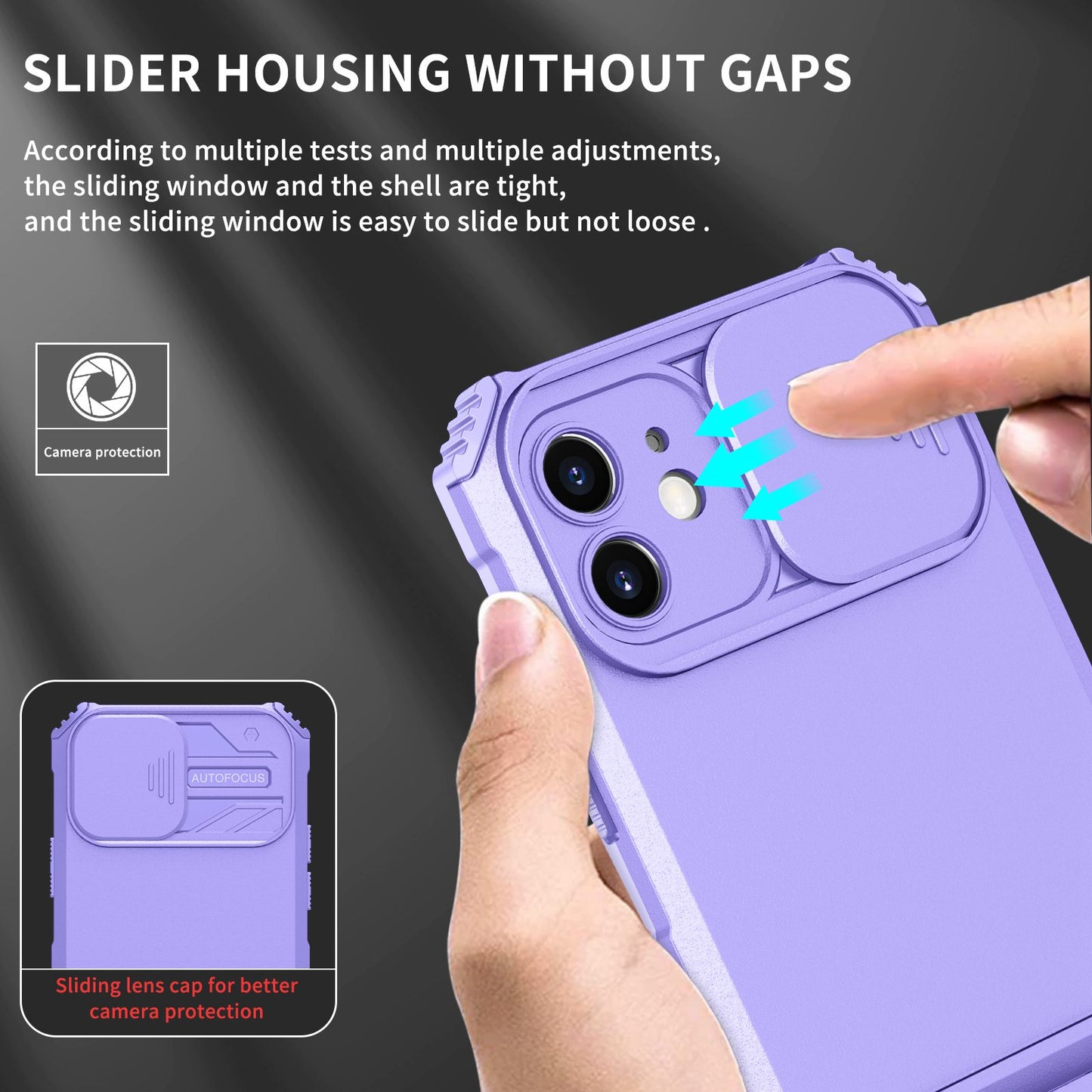 For iPhone 12 6.1 inch Adjustable Vertical Kickstand Phone Case Anti-drop PC + TPU Cover with Camera Slider Protection
