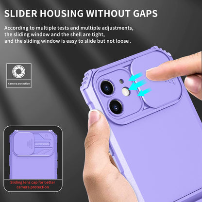 For iPhone 12 6.1 inch Adjustable Vertical Kickstand Phone Case Anti-drop PC + TPU Cover with Camera Slider Protection