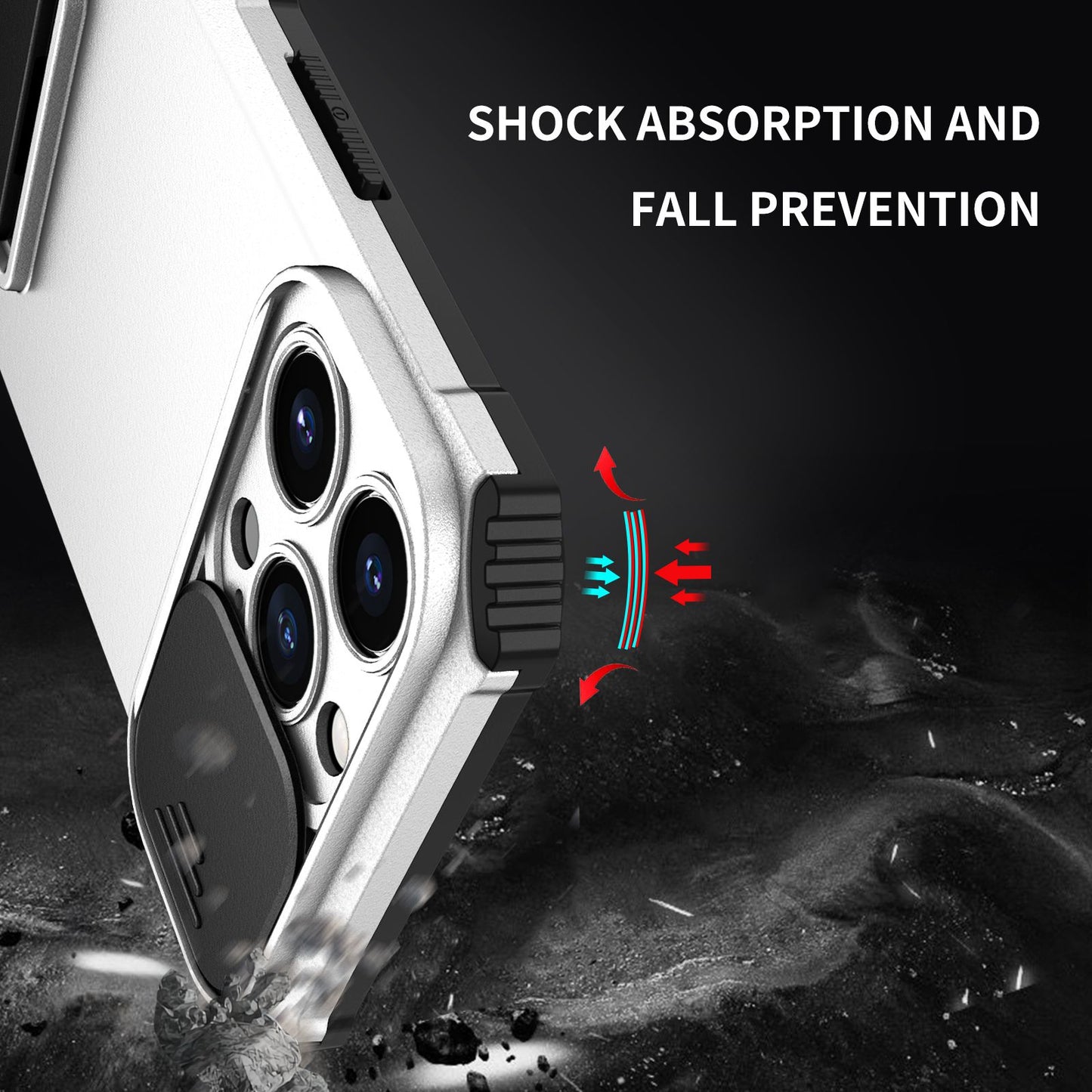 For iPhone 13 Pro 6.1 inch Camera Slider Design Adjustable Vertical Kickstand Phone Case PC + TPU Protective Cover