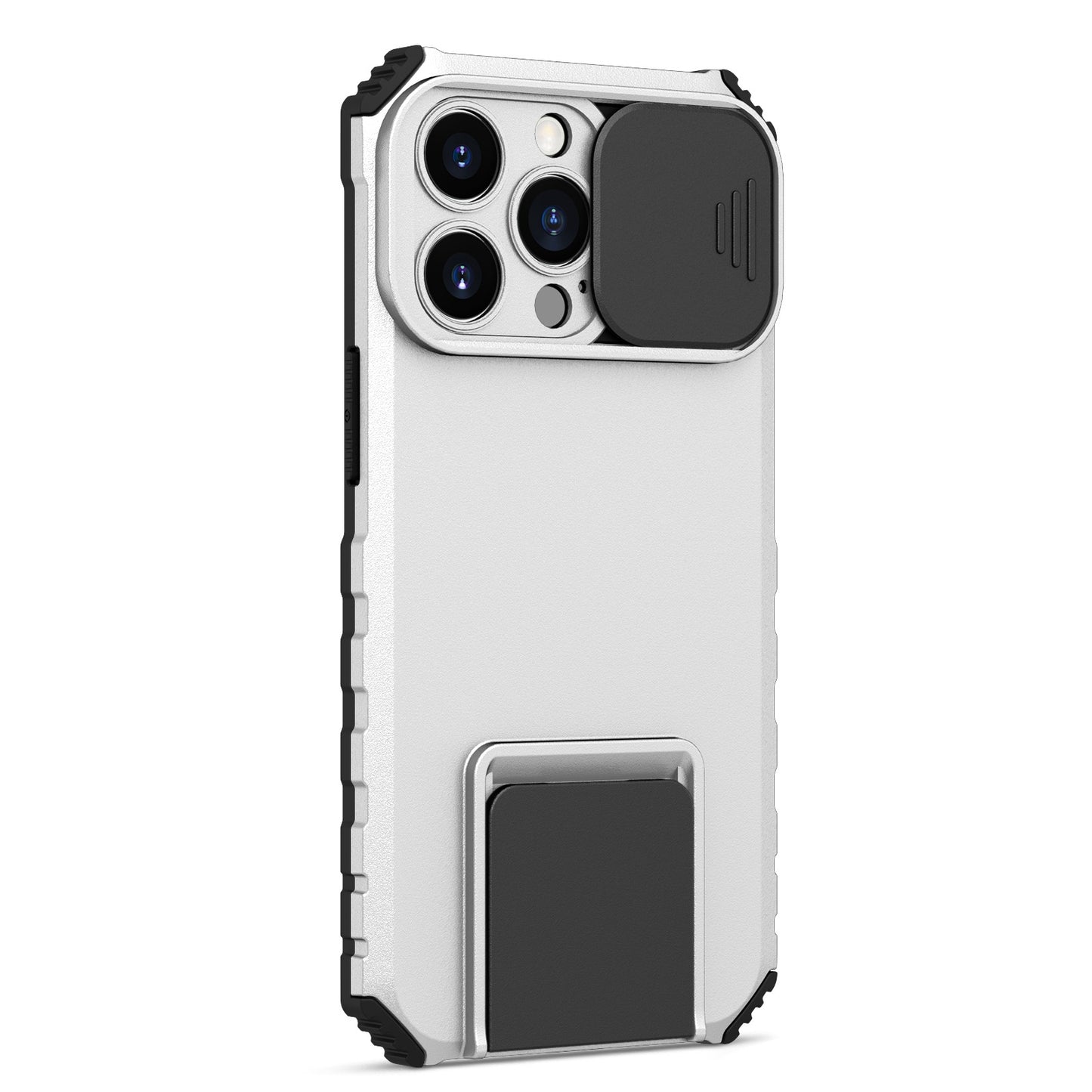 For iPhone 13 Pro 6.1 inch Camera Slider Design Adjustable Vertical Kickstand Phone Case PC + TPU Protective Cover