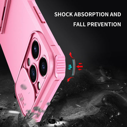 For iPhone 13 Pro 6.1 inch Camera Slider Design Adjustable Vertical Kickstand Phone Case PC + TPU Protective Cover