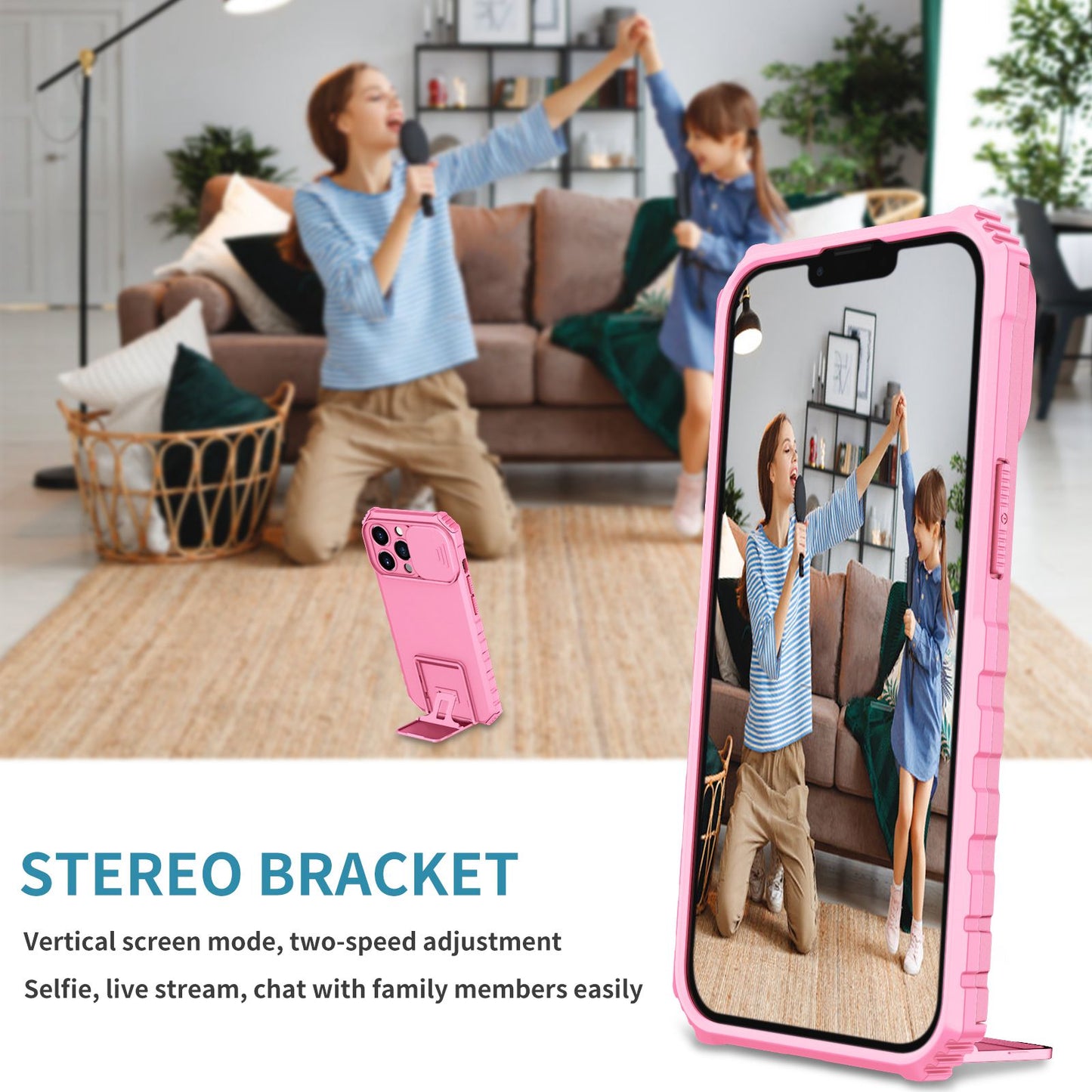 For iPhone 13 Pro 6.1 inch Camera Slider Design Adjustable Vertical Kickstand Phone Case PC + TPU Protective Cover