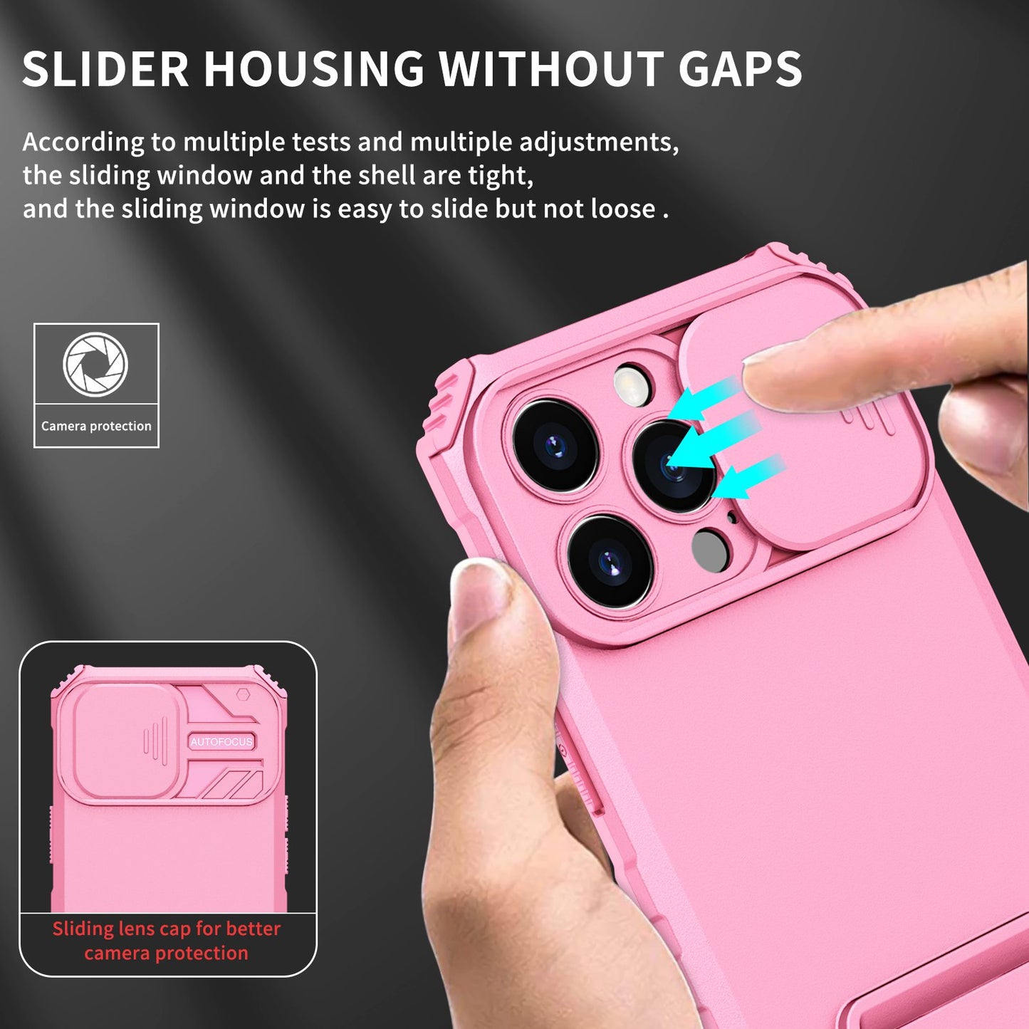 For iPhone 13 Pro 6.1 inch Camera Slider Design Adjustable Vertical Kickstand Phone Case PC + TPU Protective Cover