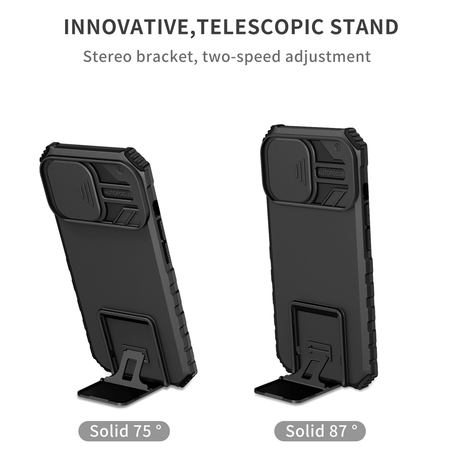 For iPhone 13 Pro 6.1 inch Camera Slider Design Adjustable Vertical Kickstand Phone Case PC + TPU Protective Cover
