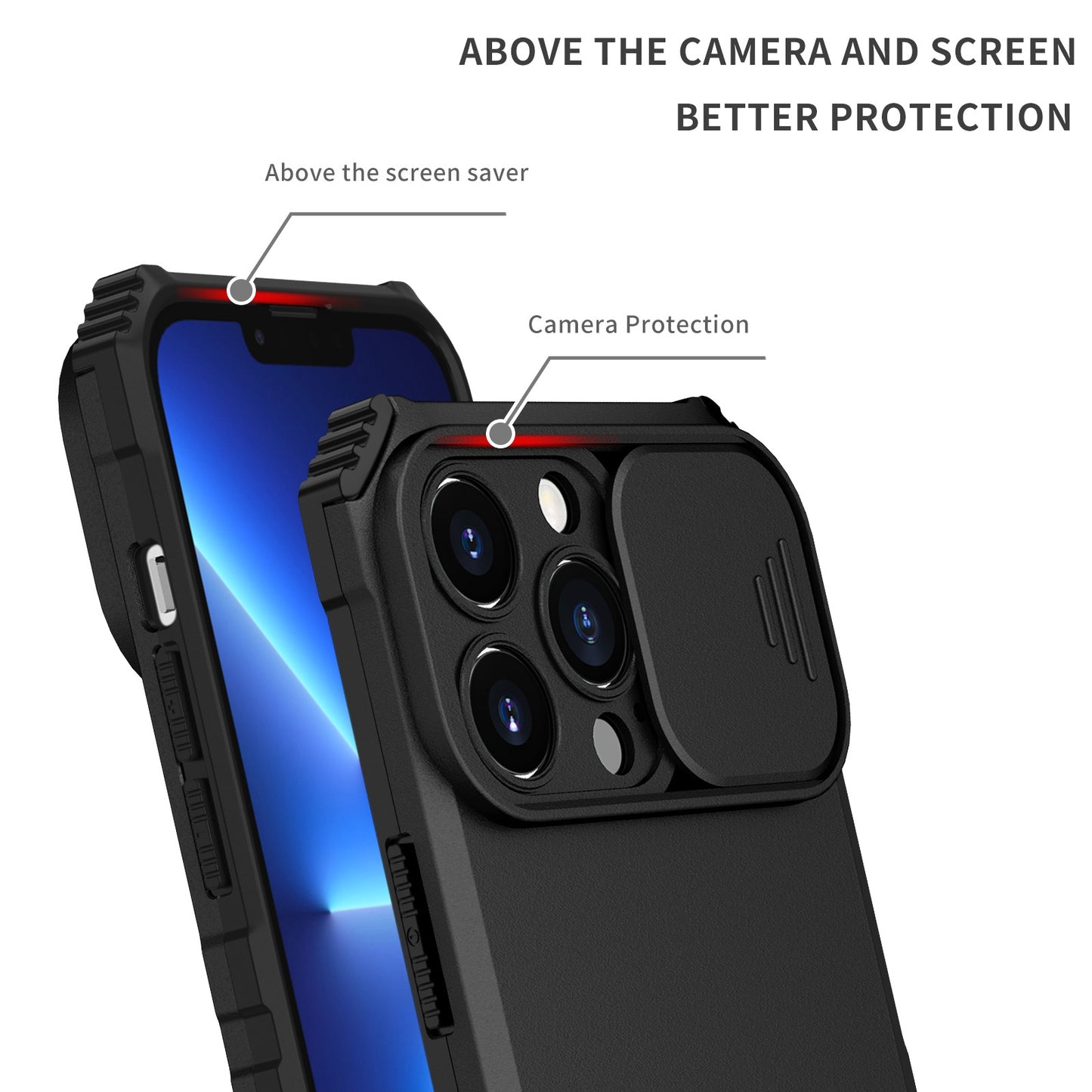 For iPhone 13 Pro 6.1 inch Camera Slider Design Adjustable Vertical Kickstand Phone Case PC + TPU Protective Cover