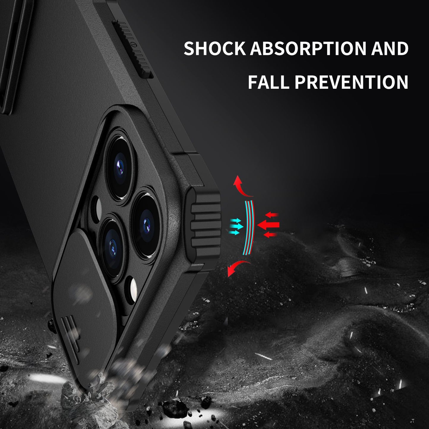 For iPhone 13 Pro 6.1 inch Camera Slider Design Adjustable Vertical Kickstand Phone Case PC + TPU Protective Cover