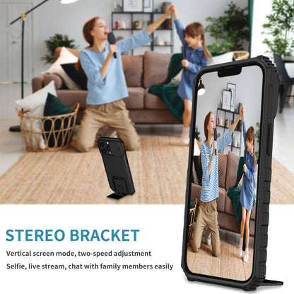 For iPhone 13 Pro 6.1 inch Camera Slider Design Adjustable Vertical Kickstand Phone Case PC + TPU Protective Cover