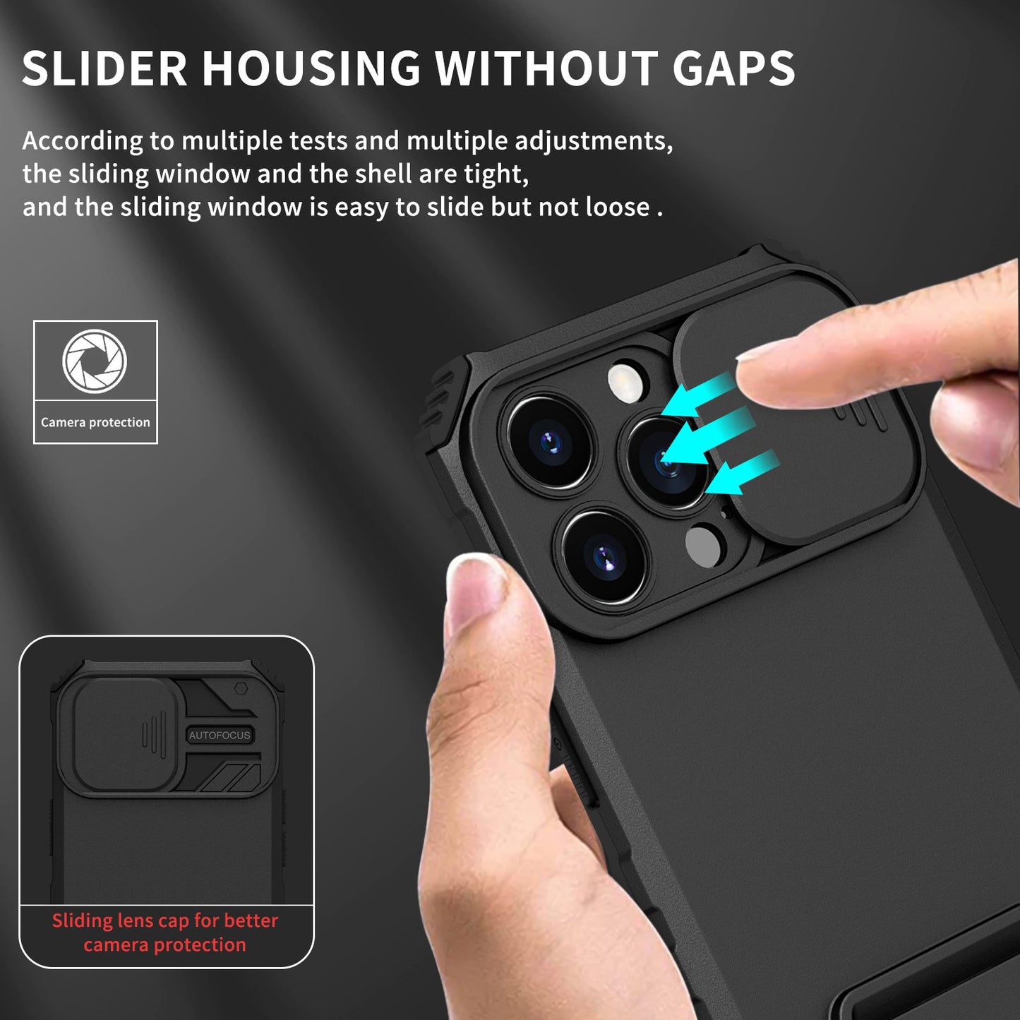 For iPhone 13 Pro 6.1 inch Camera Slider Design Adjustable Vertical Kickstand Phone Case PC + TPU Protective Cover