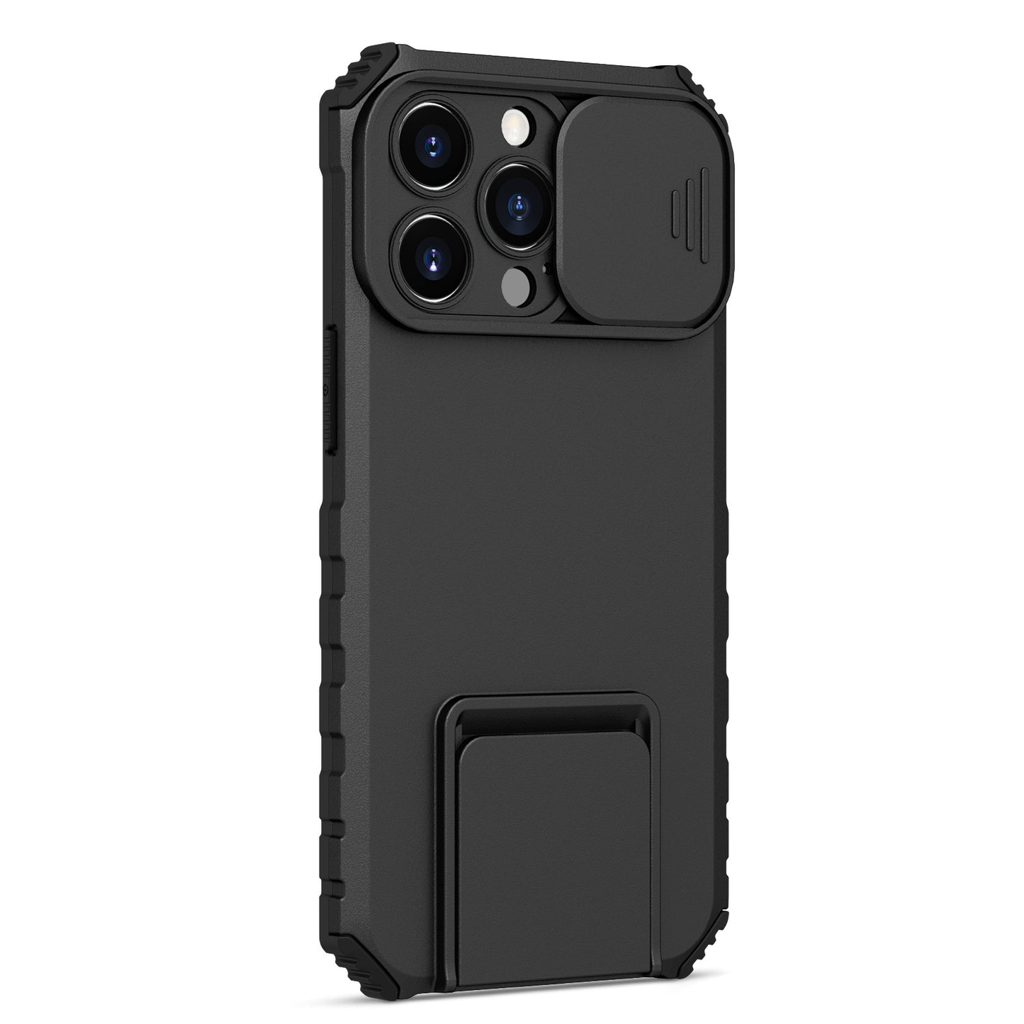 For iPhone 13 Pro 6.1 inch Camera Slider Design Adjustable Vertical Kickstand Phone Case PC + TPU Protective Cover