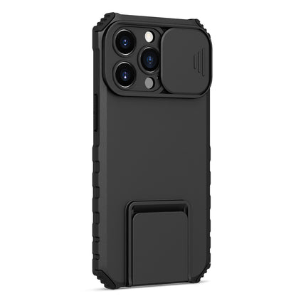 For iPhone 13 Pro 6.1 inch Camera Slider Design Adjustable Vertical Kickstand Phone Case PC + TPU Protective Cover