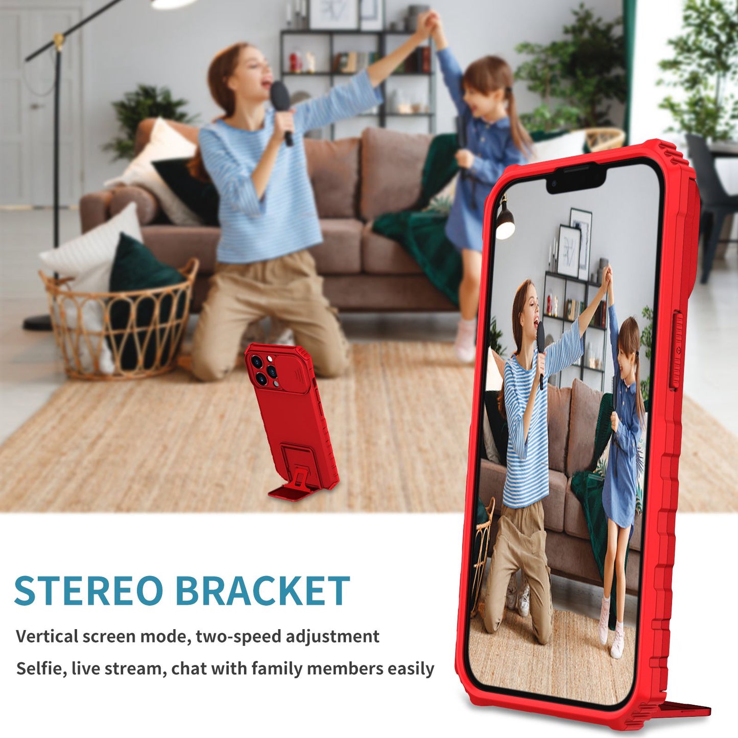 For iPhone 13 Pro 6.1 inch Camera Slider Design Adjustable Vertical Kickstand Phone Case PC + TPU Protective Cover