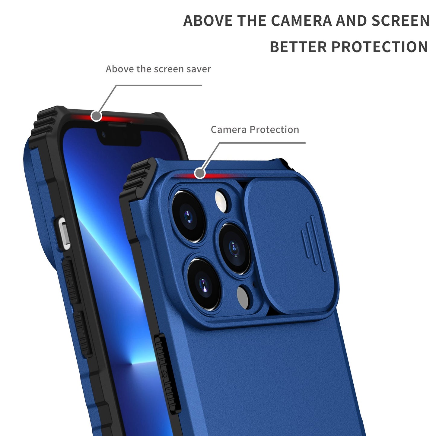 For iPhone 13 Pro 6.1 inch Camera Slider Design Adjustable Vertical Kickstand Phone Case PC + TPU Protective Cover