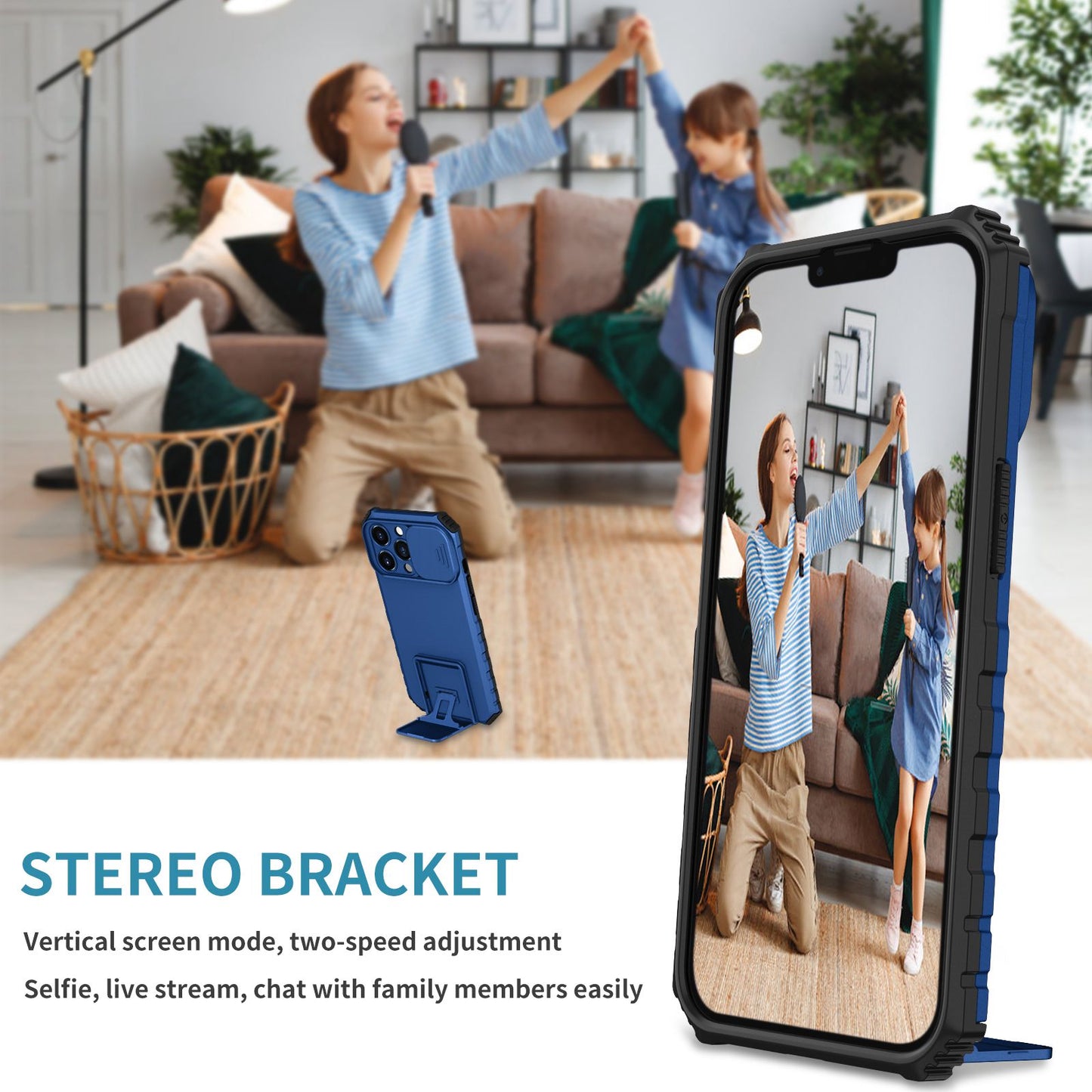 For iPhone 13 Pro 6.1 inch Camera Slider Design Adjustable Vertical Kickstand Phone Case PC + TPU Protective Cover