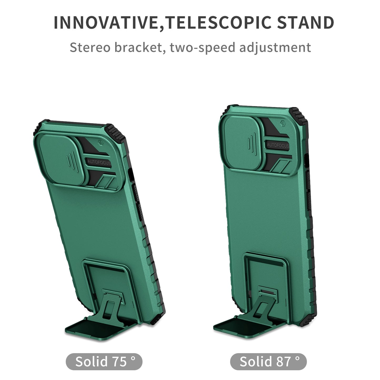 For iPhone 13 Pro 6.1 inch Camera Slider Design Adjustable Vertical Kickstand Phone Case PC + TPU Protective Cover