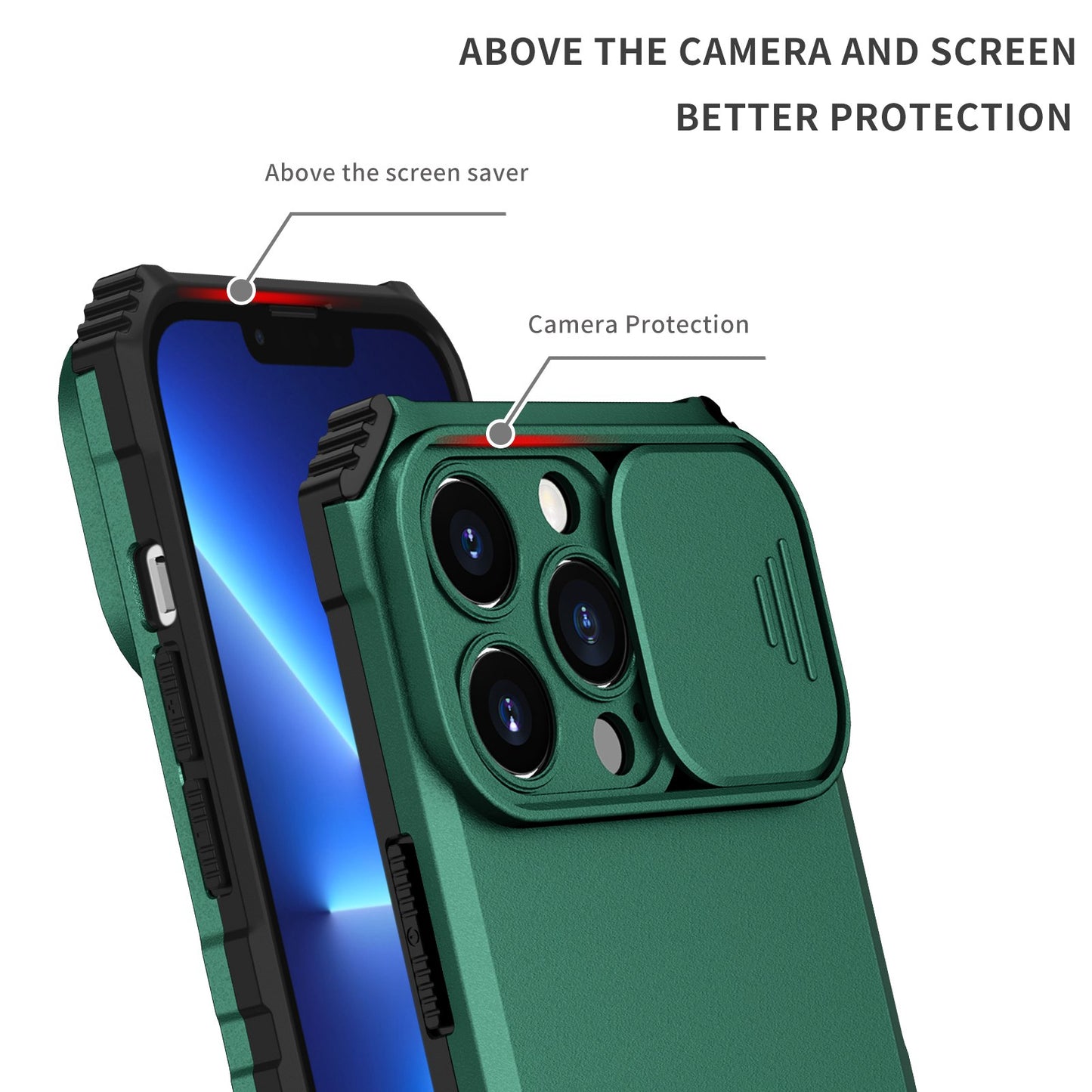 For iPhone 13 Pro 6.1 inch Camera Slider Design Adjustable Vertical Kickstand Phone Case PC + TPU Protective Cover