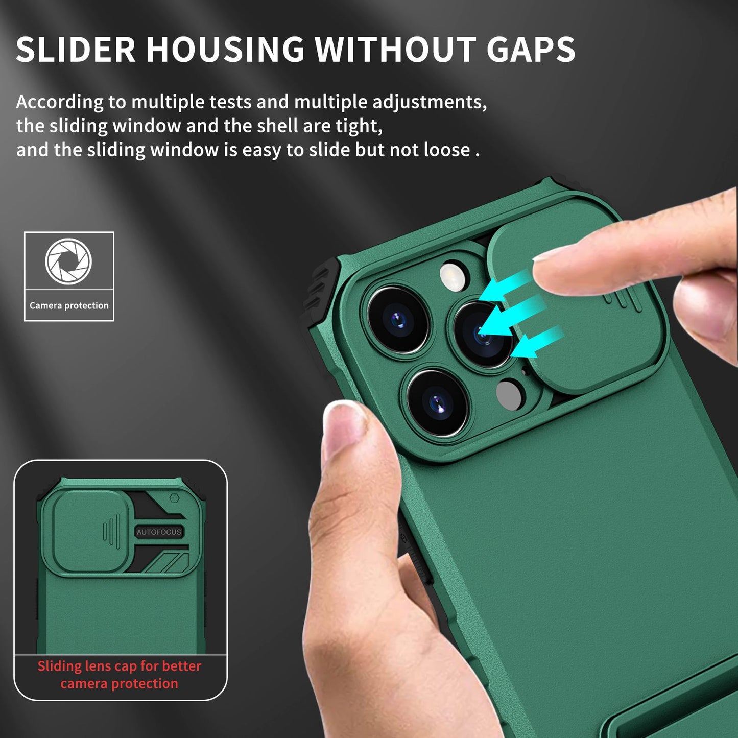 For iPhone 13 Pro 6.1 inch Camera Slider Design Adjustable Vertical Kickstand Phone Case PC + TPU Protective Cover