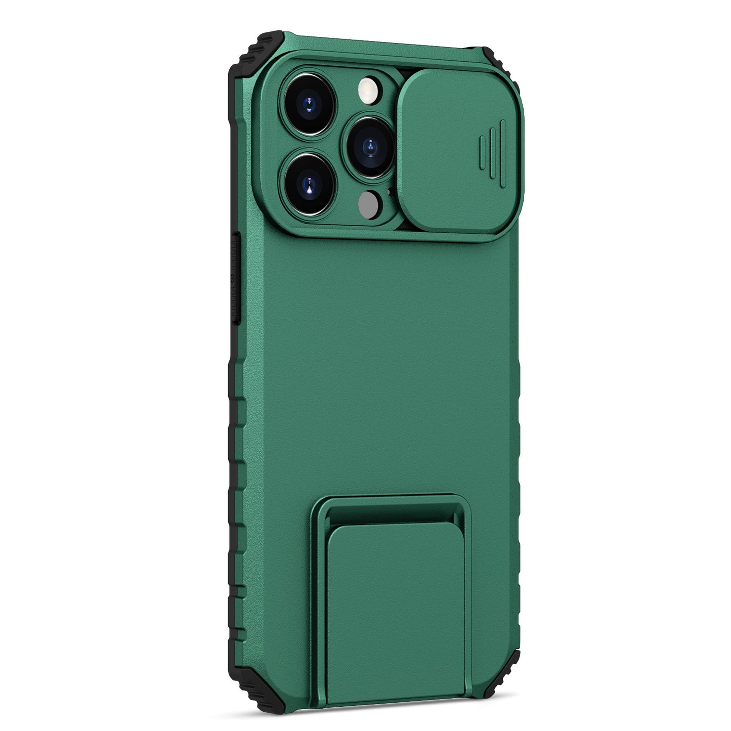 For iPhone 13 Pro 6.1 inch Camera Slider Design Adjustable Vertical Kickstand Phone Case PC + TPU Protective Cover