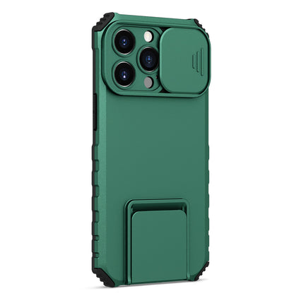 For iPhone 13 Pro 6.1 inch Camera Slider Design Adjustable Vertical Kickstand Phone Case PC + TPU Protective Cover