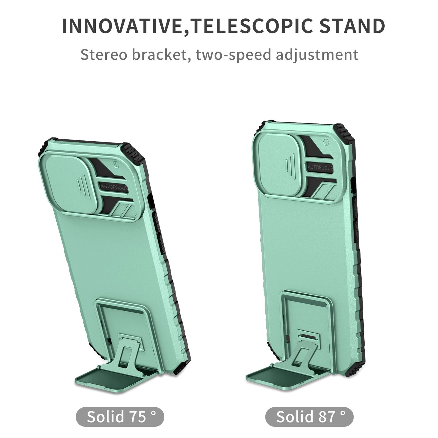 For iPhone 13 Pro 6.1 inch Camera Slider Design Adjustable Vertical Kickstand Phone Case PC + TPU Protective Cover