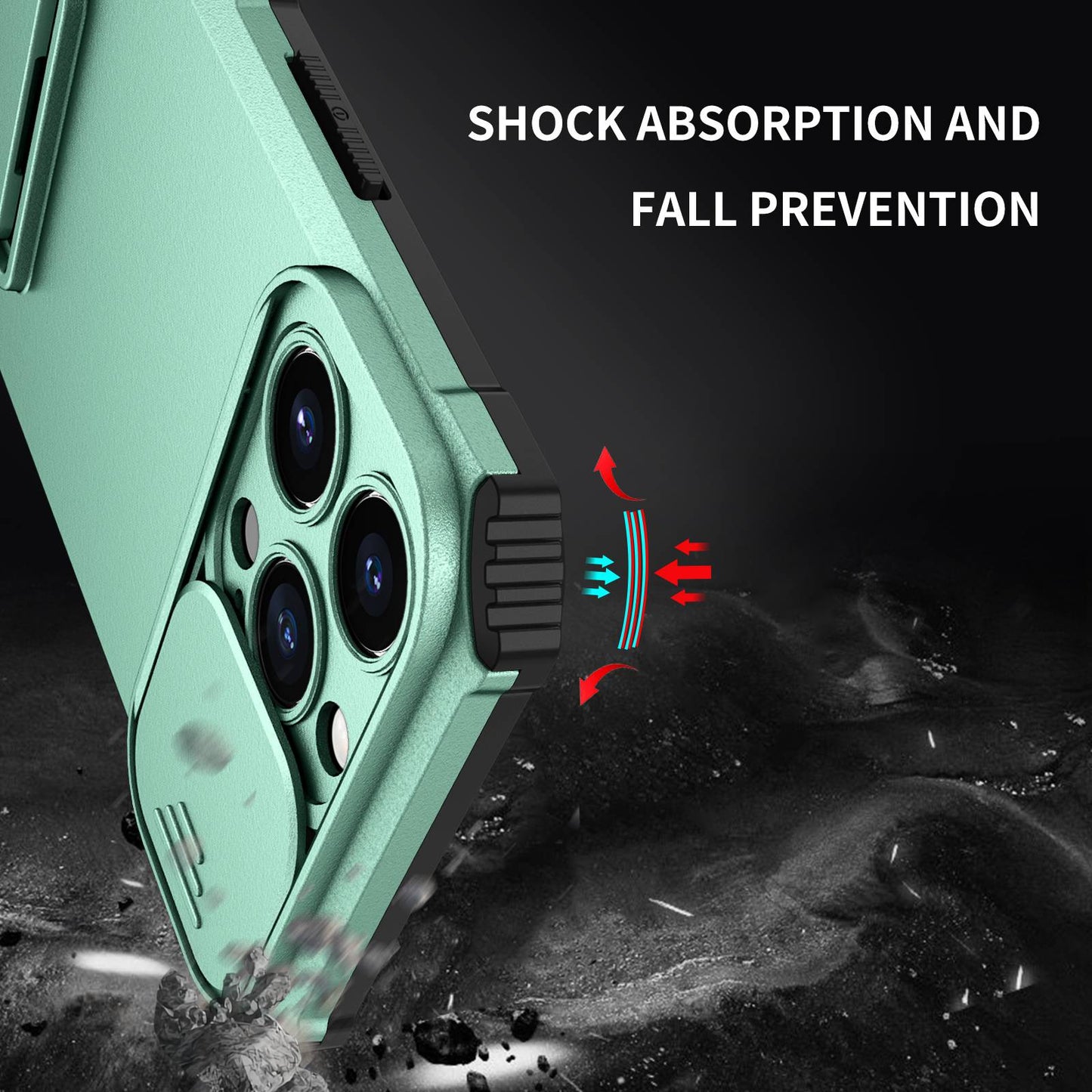 For iPhone 13 Pro 6.1 inch Camera Slider Design Adjustable Vertical Kickstand Phone Case PC + TPU Protective Cover