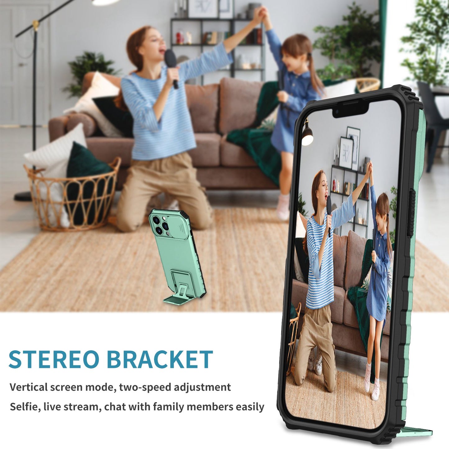 For iPhone 13 Pro 6.1 inch Camera Slider Design Adjustable Vertical Kickstand Phone Case PC + TPU Protective Cover