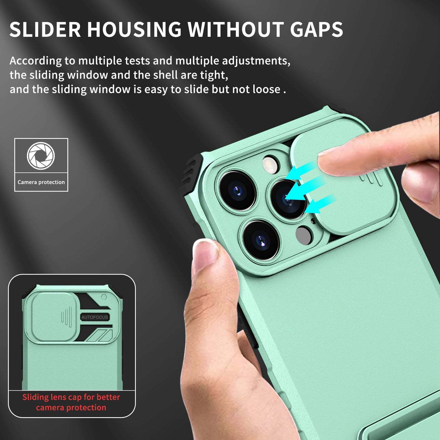 For iPhone 13 Pro 6.1 inch Camera Slider Design Adjustable Vertical Kickstand Phone Case PC + TPU Protective Cover