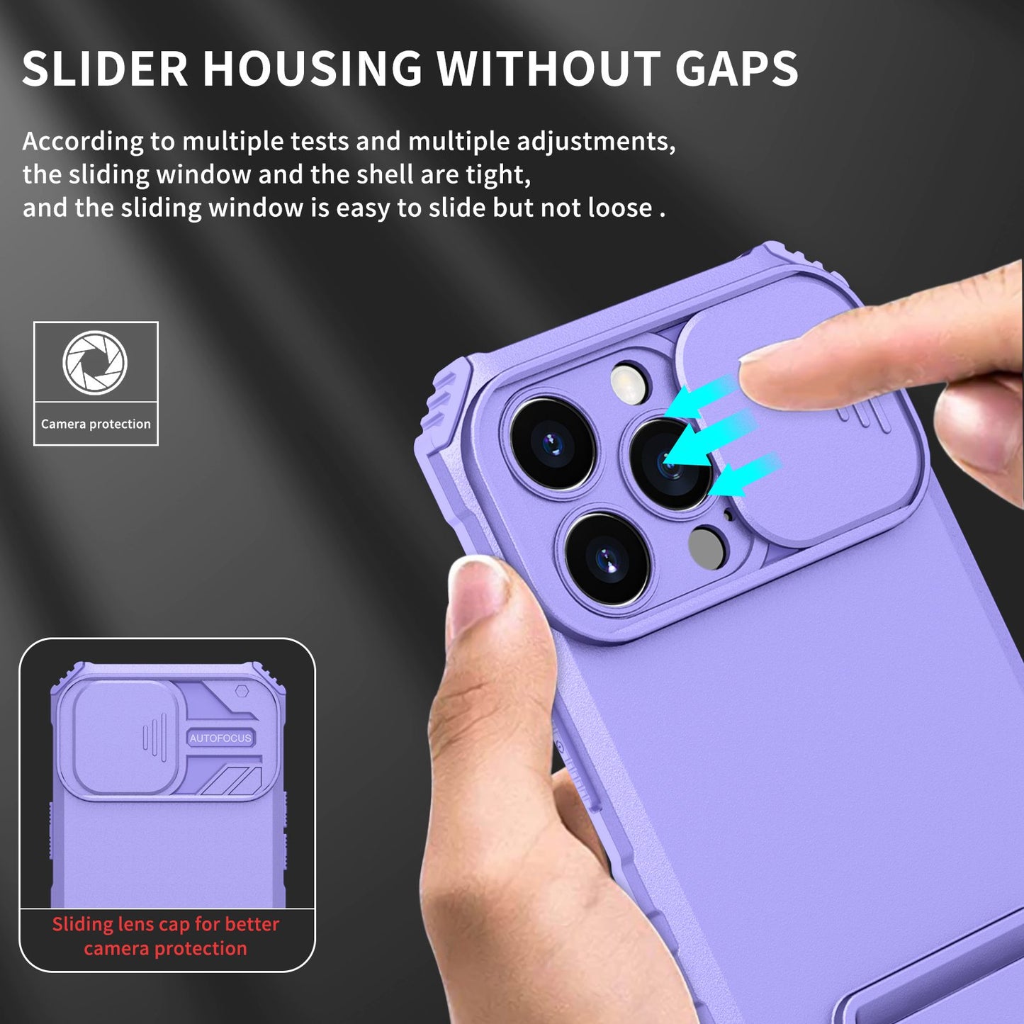 For iPhone 13 Pro 6.1 inch Camera Slider Design Adjustable Vertical Kickstand Phone Case PC + TPU Protective Cover