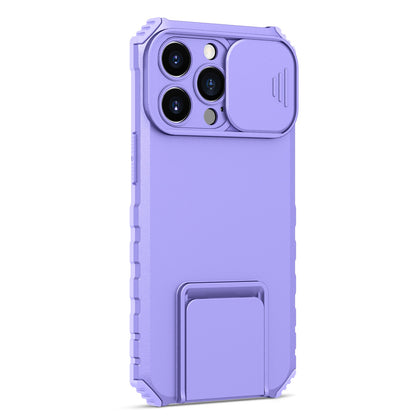 For iPhone 13 Pro 6.1 inch Camera Slider Design Adjustable Vertical Kickstand Phone Case PC + TPU Protective Cover